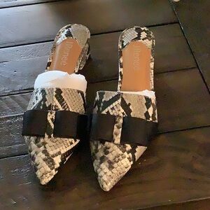 J.Renee Women's Snakeskin Mules with Black Bow
